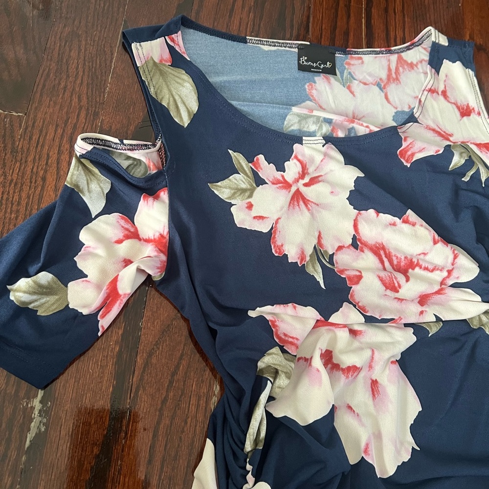 Dark blue fitted Floral maternity dress